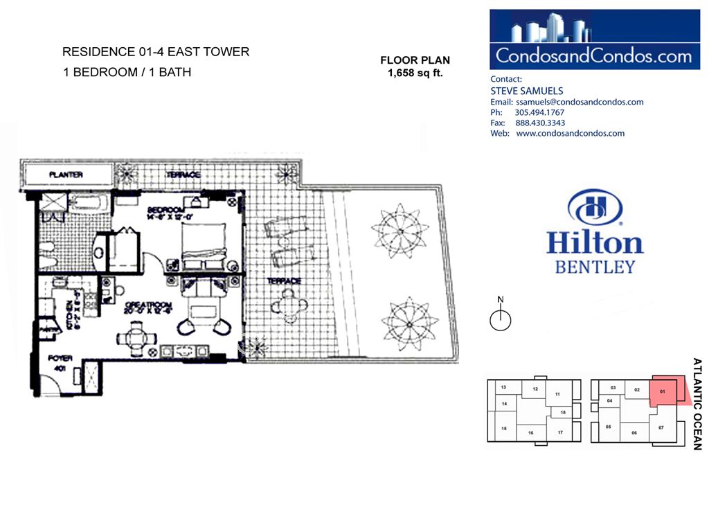 Hilton Bentley (Bentley Beach) - Unit #East Tower 01-4 with 1658 SF