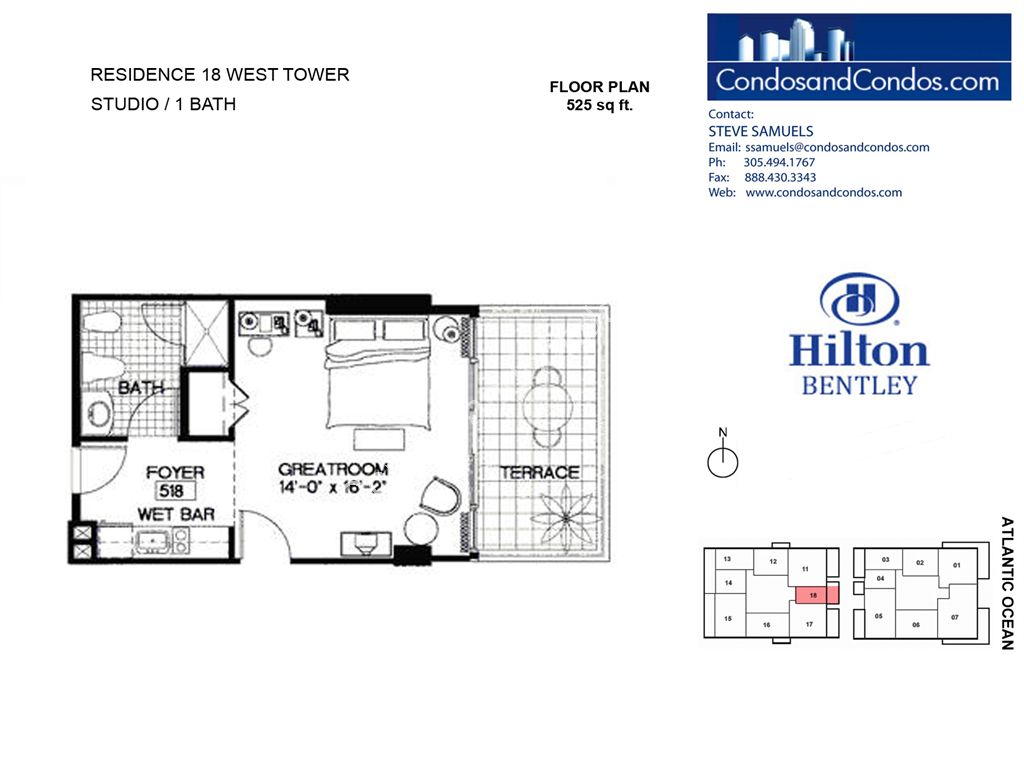 Hilton Bentley (Bentley Beach) - Unit #West Tower 18 with 525 SF