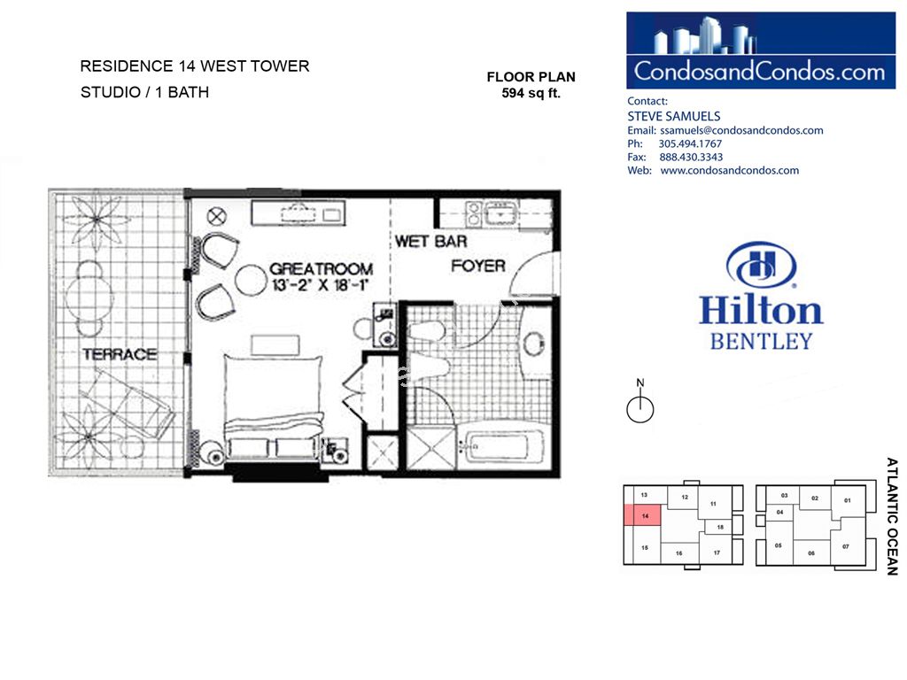 Hilton Bentley (Bentley Beach) - Unit #West Tower 14 with 594 SF