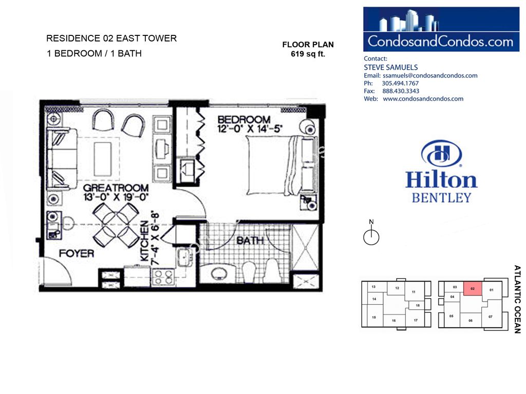Hilton Bentley (Bentley Beach) - Unit #East Tower 02 with 619 SF