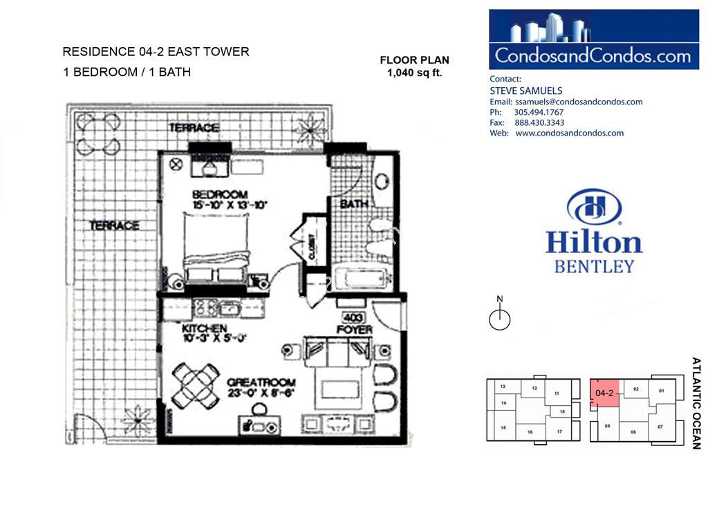 Hilton Bentley (Bentley Beach) - Unit #East Tower 04-2 with 1040 SF