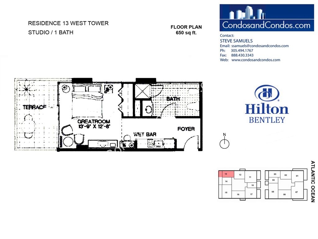 Hilton Bentley (Bentley Beach) - Unit #West Tower 13 with 650 SF