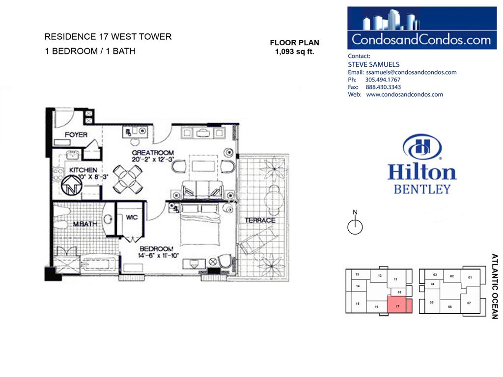 Hilton Bentley (Bentley Beach) - Unit #West Tower 17 with 1093 SF