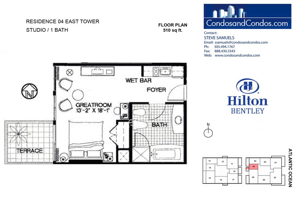 Hilton Bentley (Bentley Beach) - Unit #East Tower 04 with 510 SF