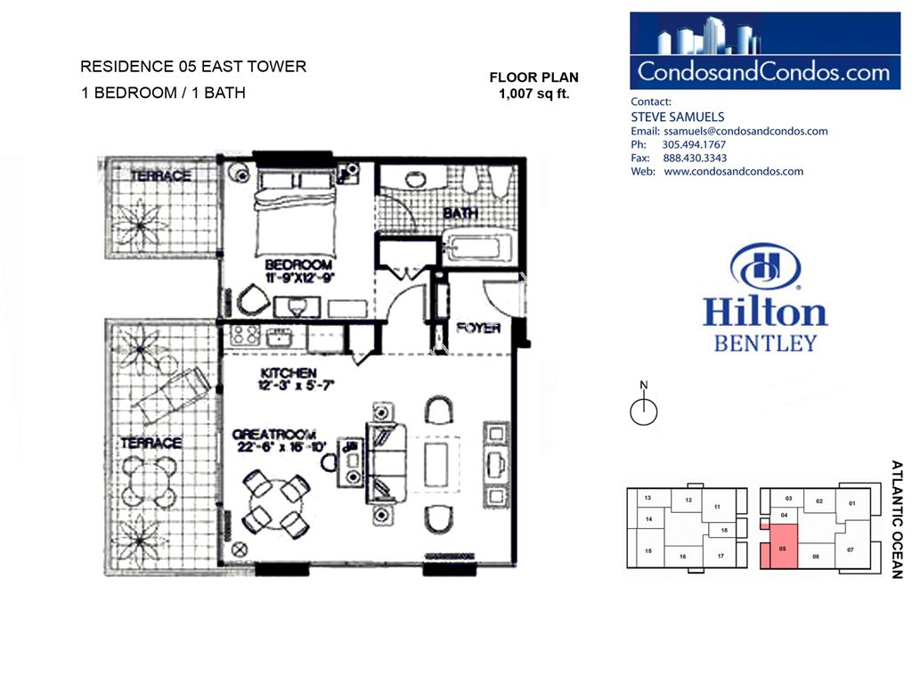 Hilton Bentley (Bentley Beach) - Unit #East Tower 05 with 1007 SF