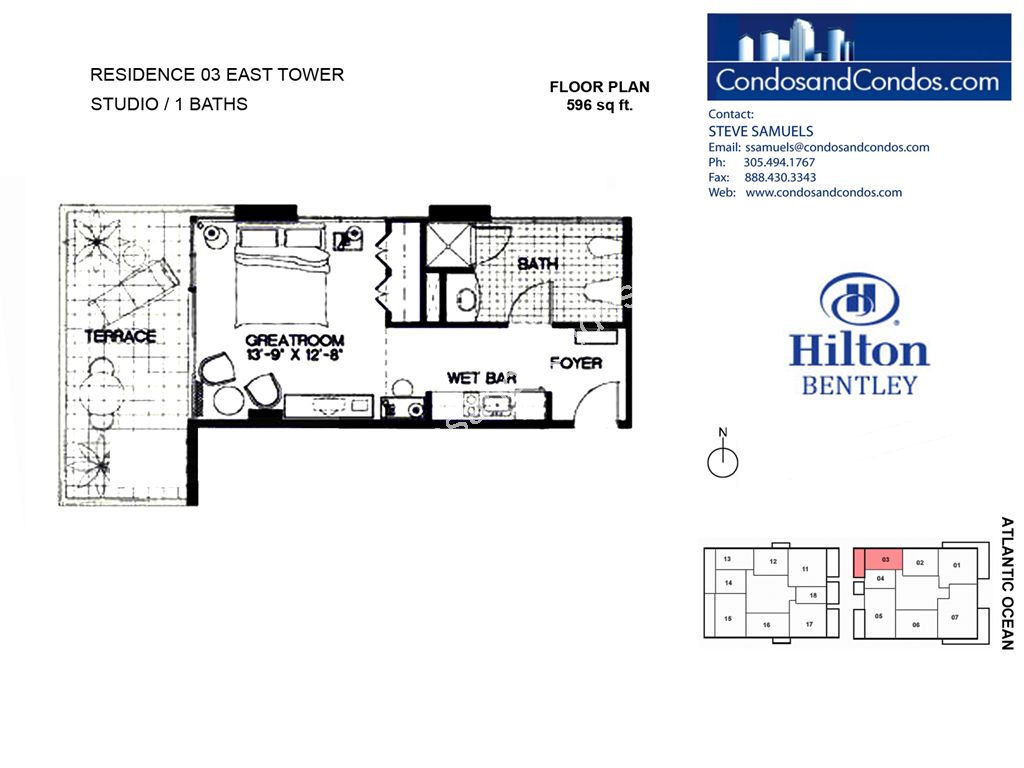 Hilton Bentley (Bentley Beach) - Unit #East Tower 03 with 596 SF