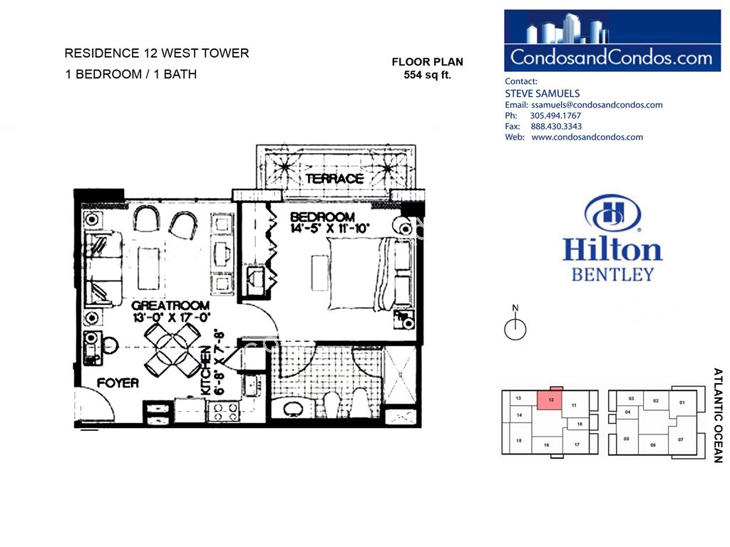 Hilton Bentley (Bentley Beach) - Unit #West Tower 12 with 554 SF