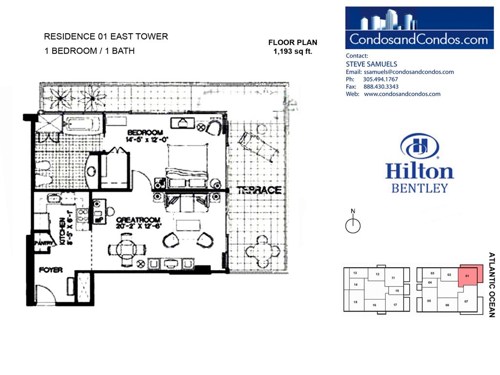 Hilton Bentley (Bentley Beach) - Unit #East Tower 01 with 1193 SF