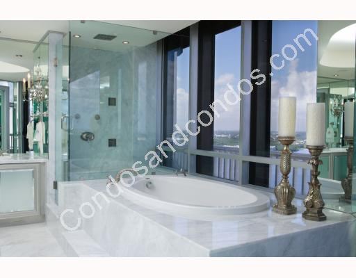 Dramatic master bath including jacuzzi tub & enclosed glass shower