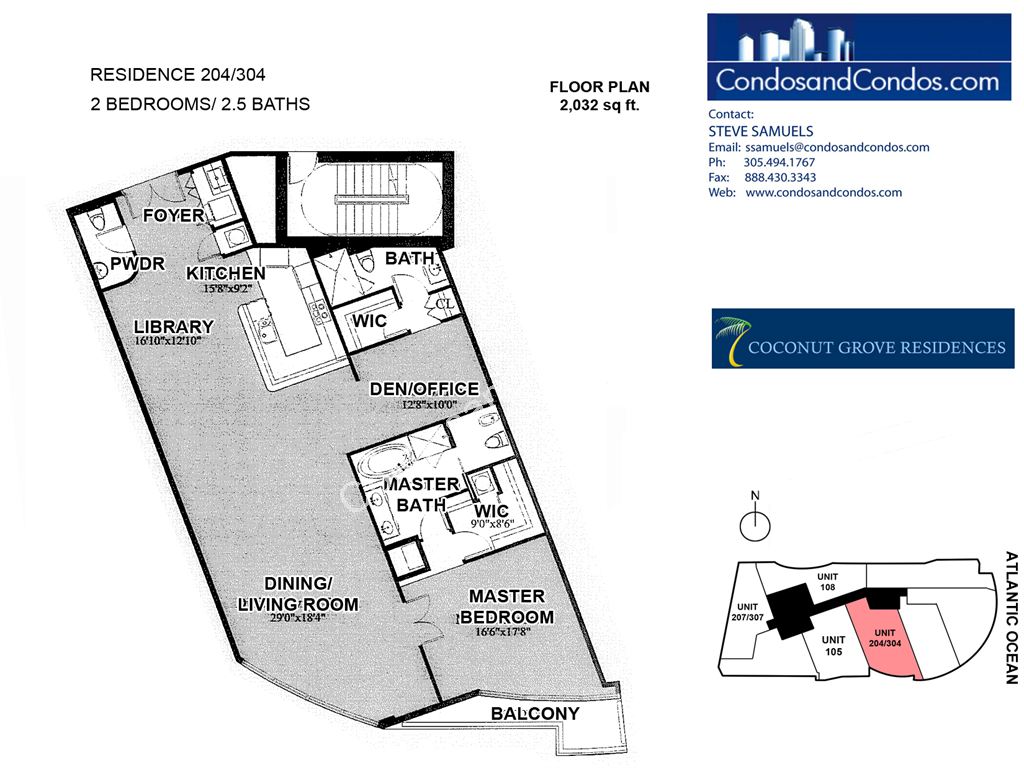 Coconut Grove Residences - Unit #204-304 with 2032 SF