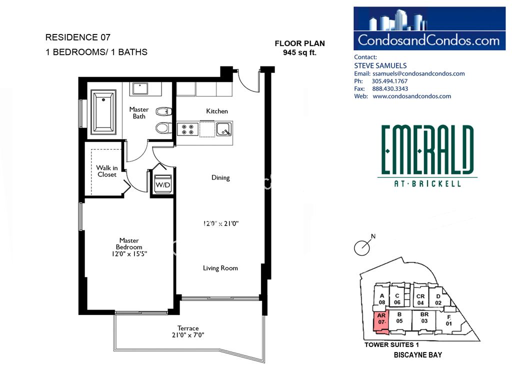 Emerald at Brickell - Unit #07 with 945 SF