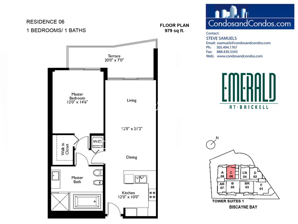 Emerald at Brickell - Unit #06 C with 979 SF
