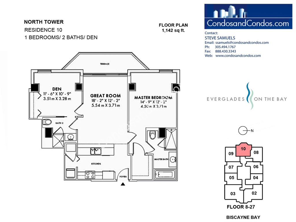 Vizcayne North - Unit #North Tower Residence 10 (floors 8-27) with 1142 SF