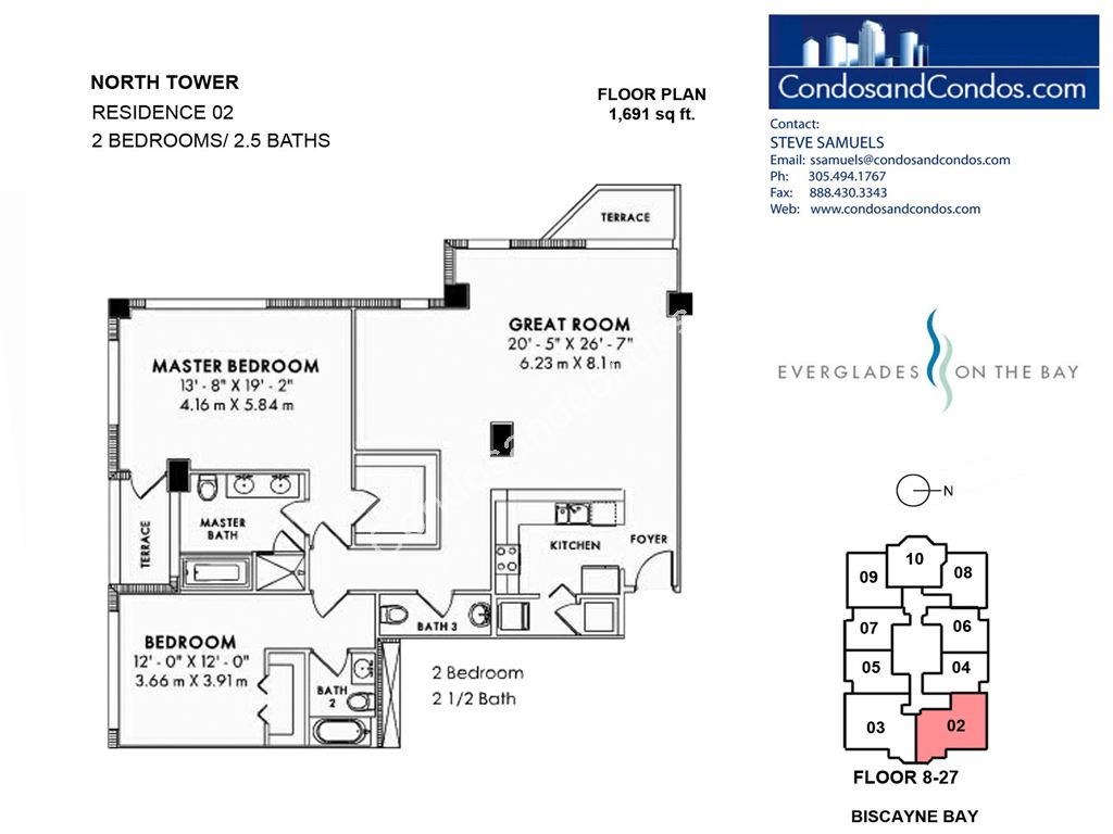 Vizcayne North - Unit #North Tower Residence 02 (floors 8-27) with 1691 SF