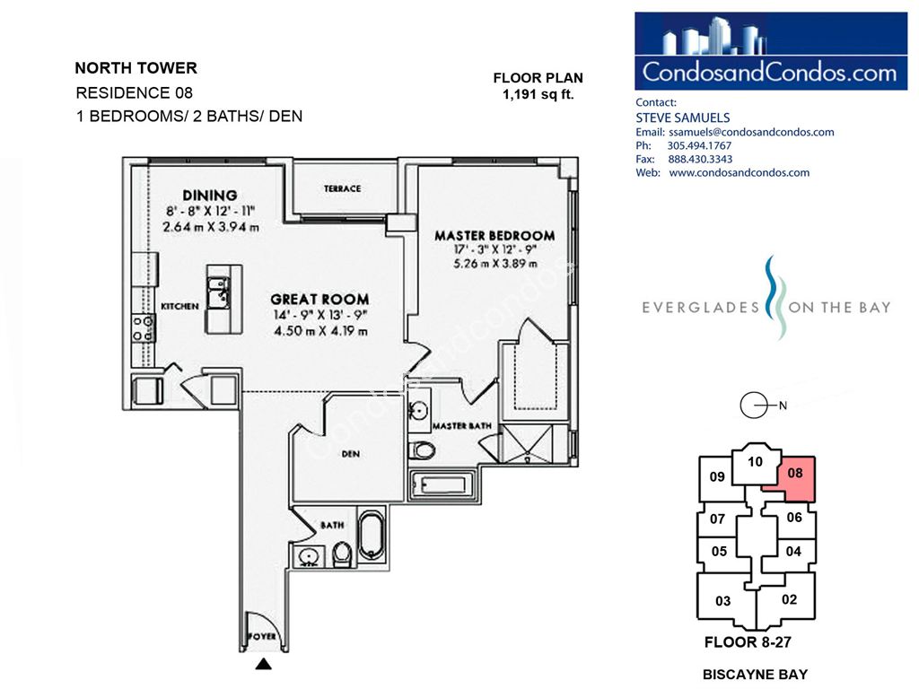 Vizcayne North - Unit #North Tower Residence 08 (floors 8-27) with 1191 SF