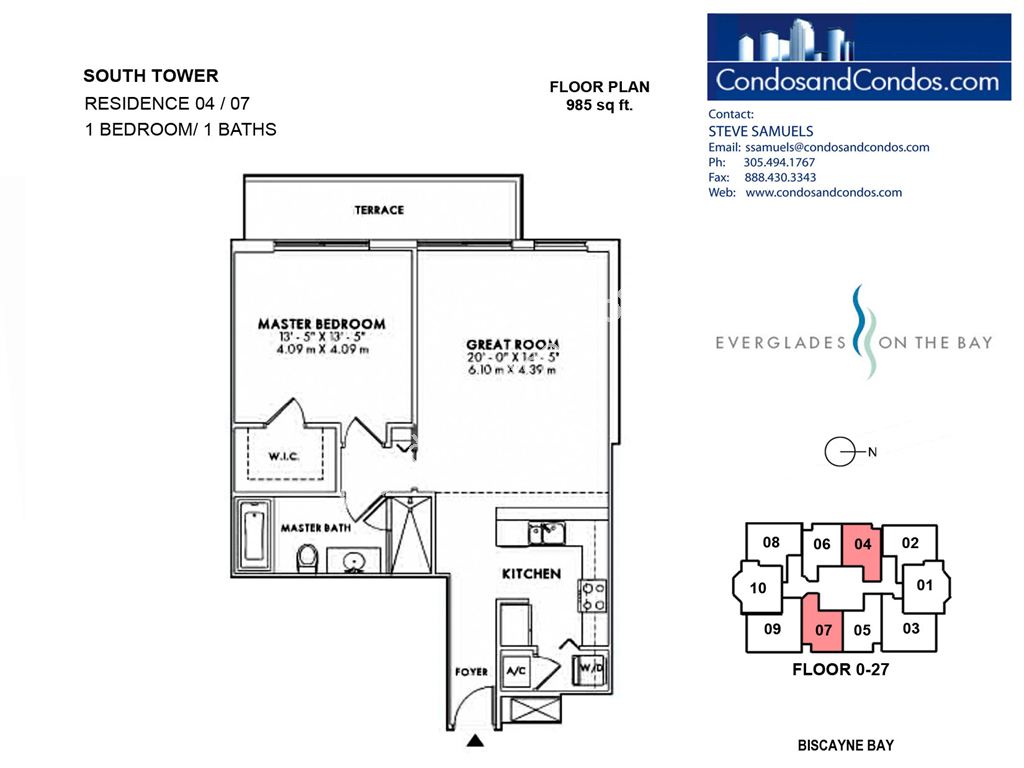 Vizcayne North - Unit #South Tower Residences 04 / 07 (floors 0-27) with 985 SF