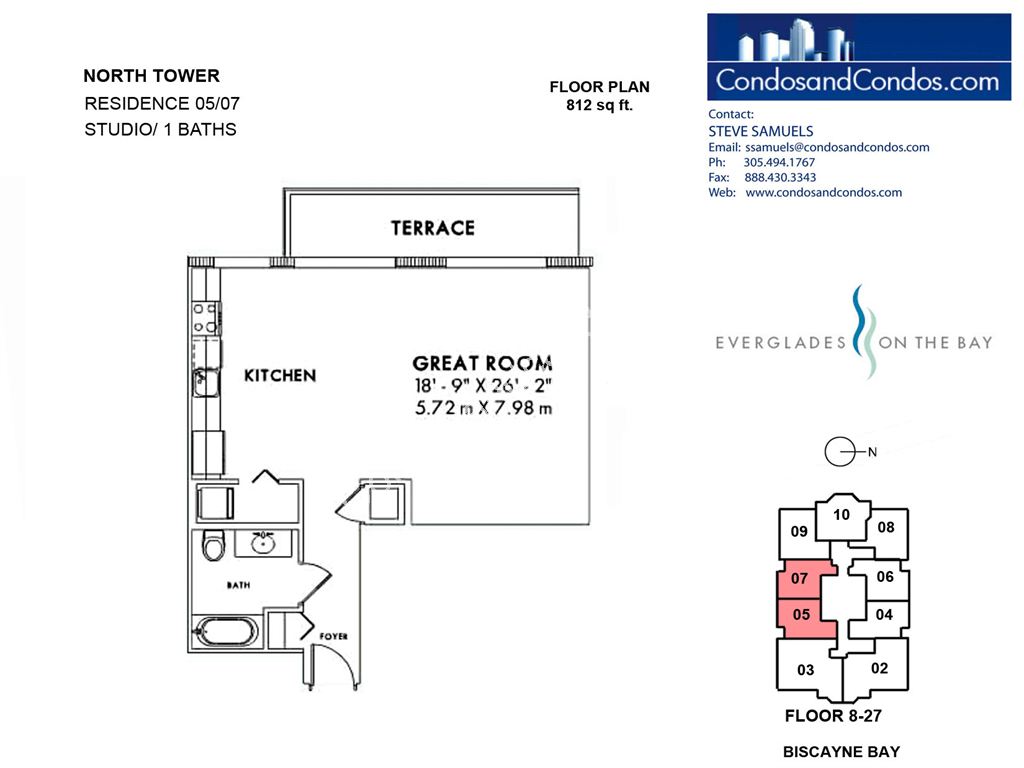 Vizcayne North - Unit #North Tower Residence 05 / 07 (floors 8-27) with 812 SF