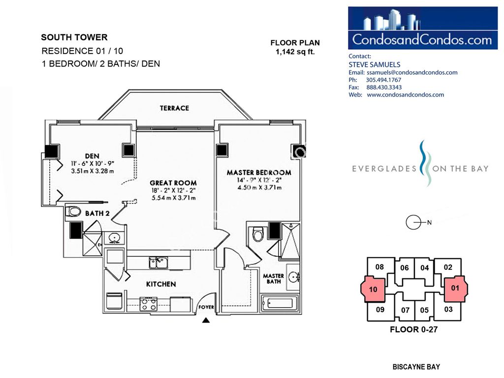 Vizcayne North - Unit #South Tower Residences 01 / 10 (floors 0-27) with 1142 SF