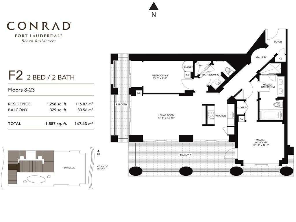 Conrad Fort Lauderdale Beach Residences - Unit #F2 Floors 8-23 with 1258 SF