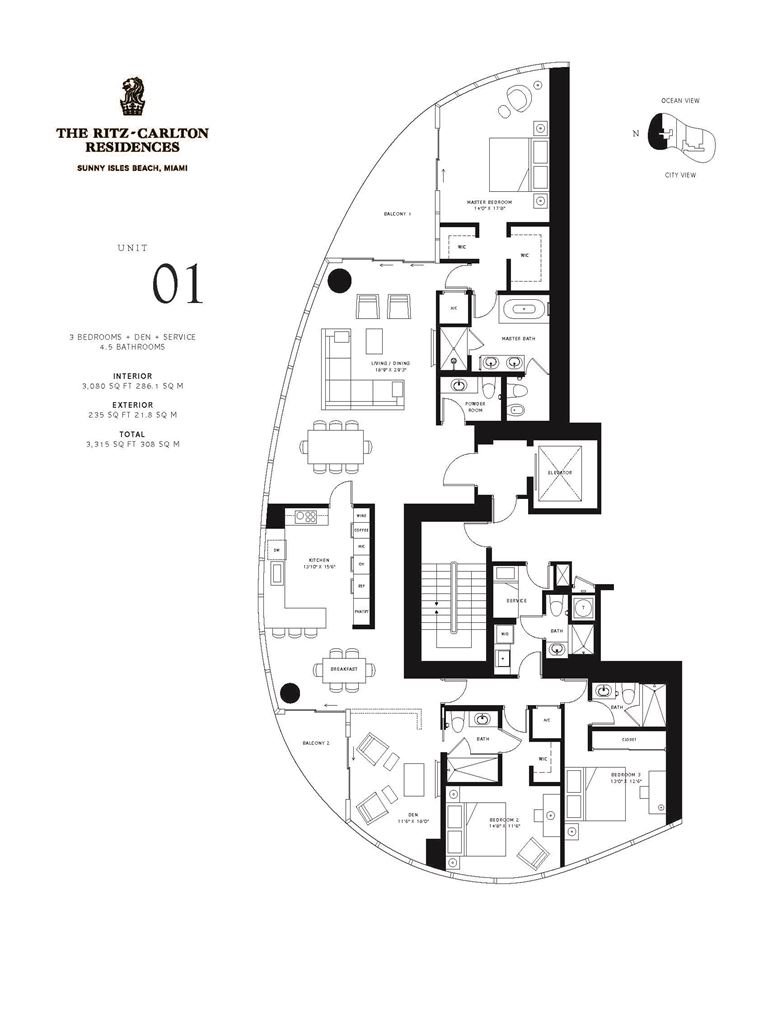 Ritz Carlton Residences Sunny Isles Beach - Unit #01 with 3080 SF