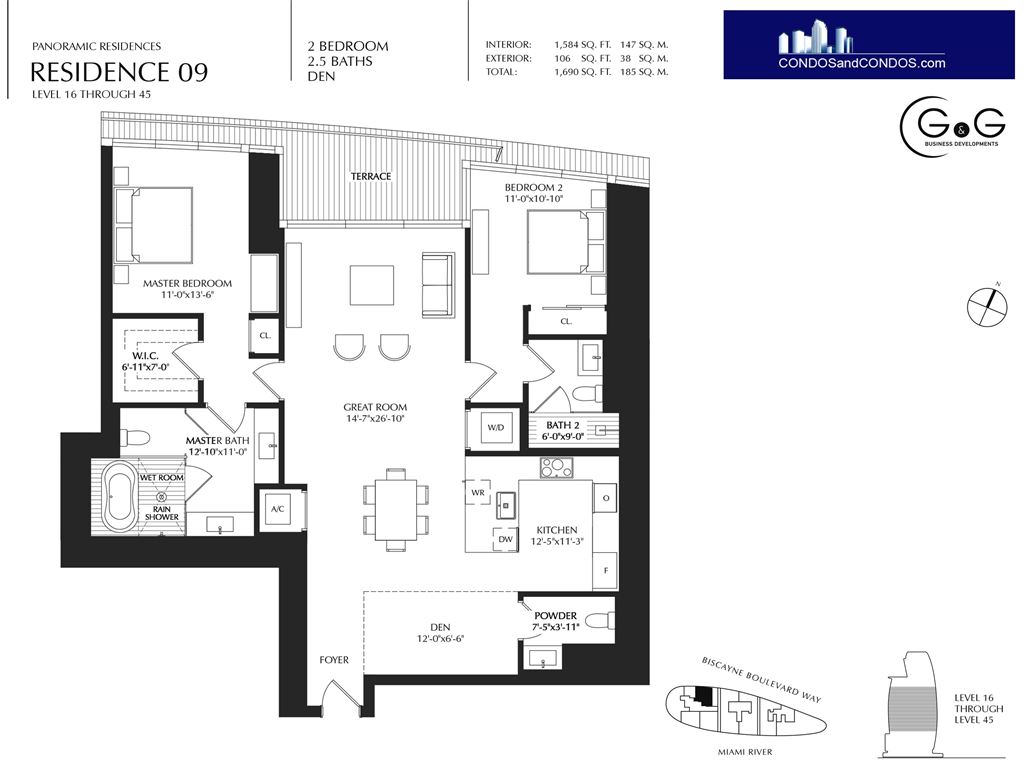 Aston Martin Residences - Unit #Panoramic Residence 09 lvl 16 - 45 with 1584 SF