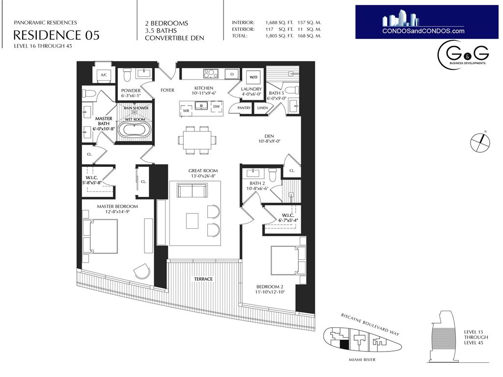 Aston Martin Residences - Unit #Panoramic Residence 05 lvl 15- 45  with 1688 SF