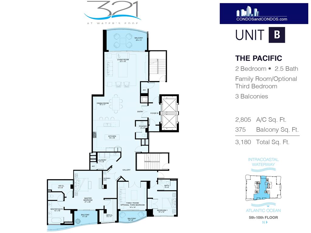 321 at Waters Edge - Unit #The Pacific(Unit B) - 5th-10th Floor with 3180 SF