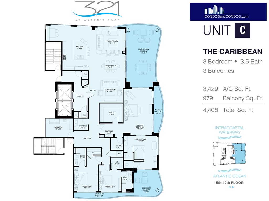 321 at Waters Edge - Unit #The Carribean(Unit C) - 5th-10th Floor with 4408 SF