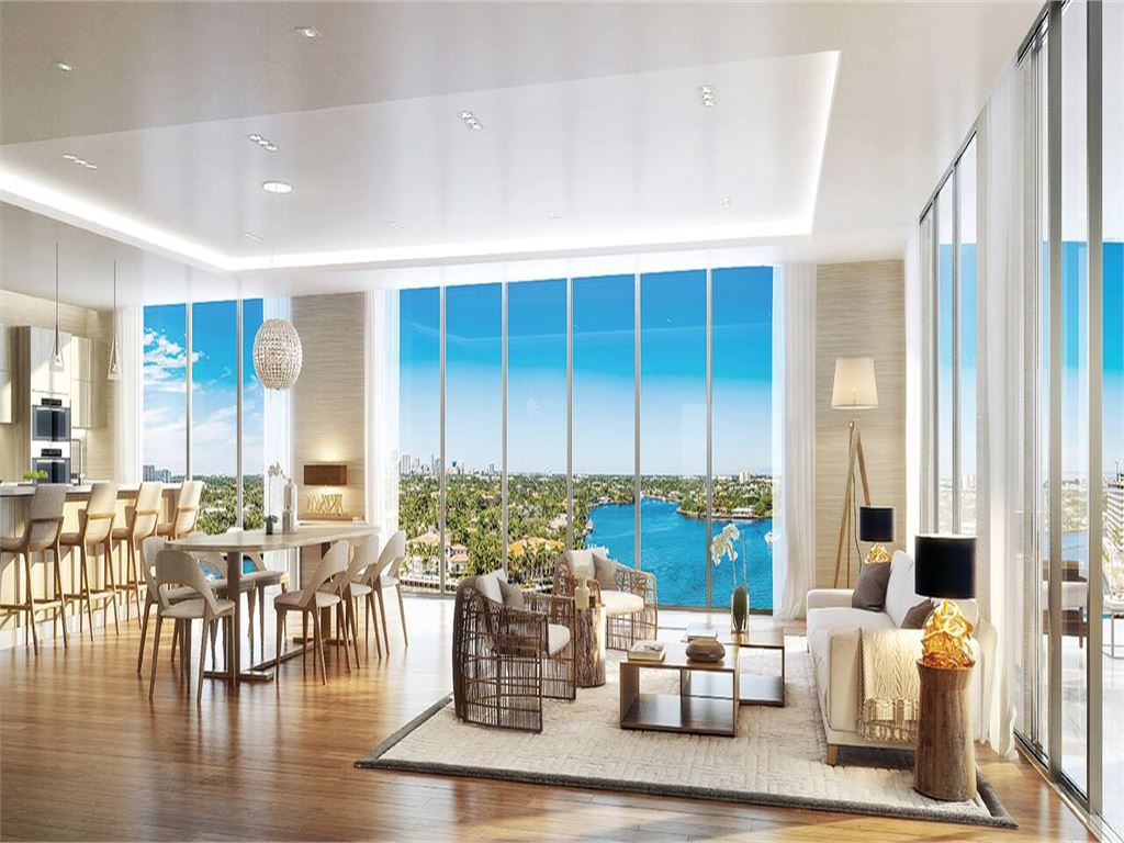 Flow-through residence w/floor to ceiling windows. Spectacular Intracoastal, Ocean, and City Views