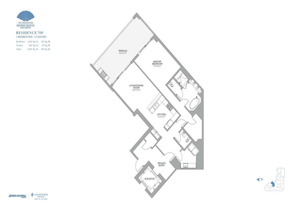 Residences at Mandarin Oriental Boca Raton - Unit #709 with 1654 SF