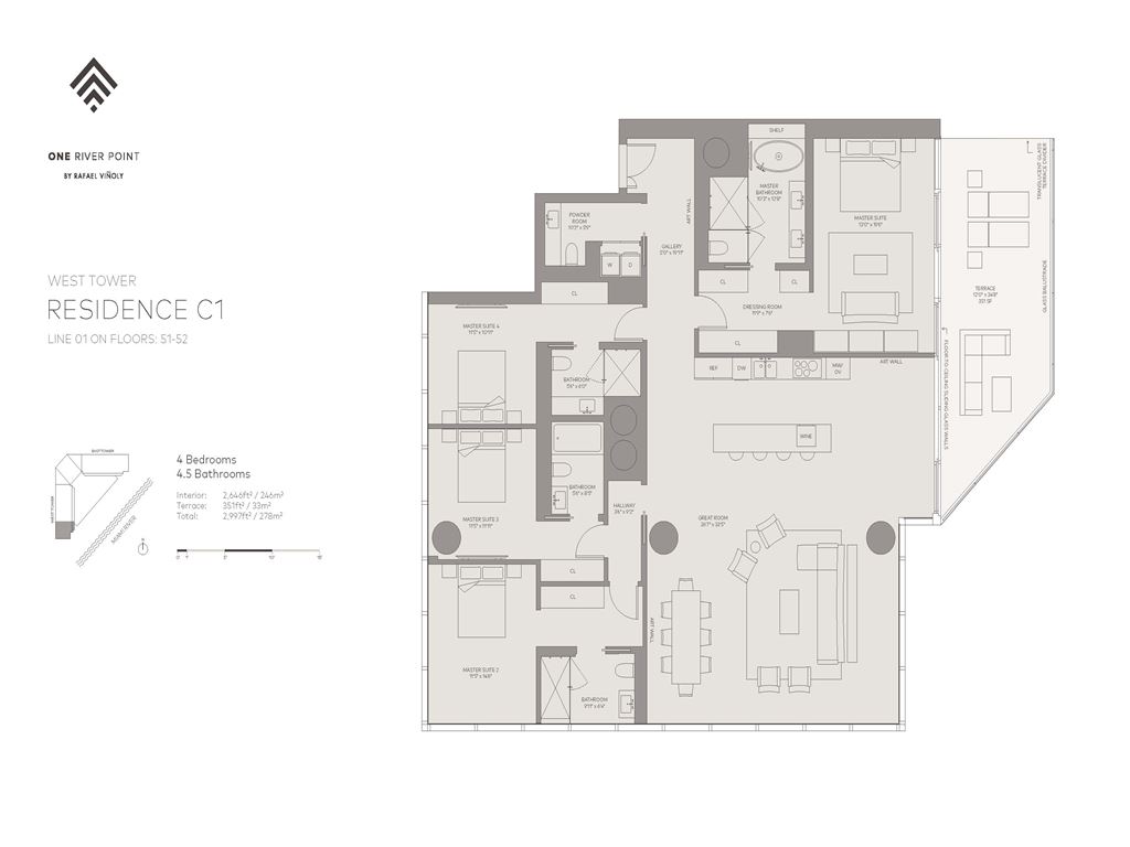 One River Point - Unit #01-W-Floors-51-52 with 2646 SF
