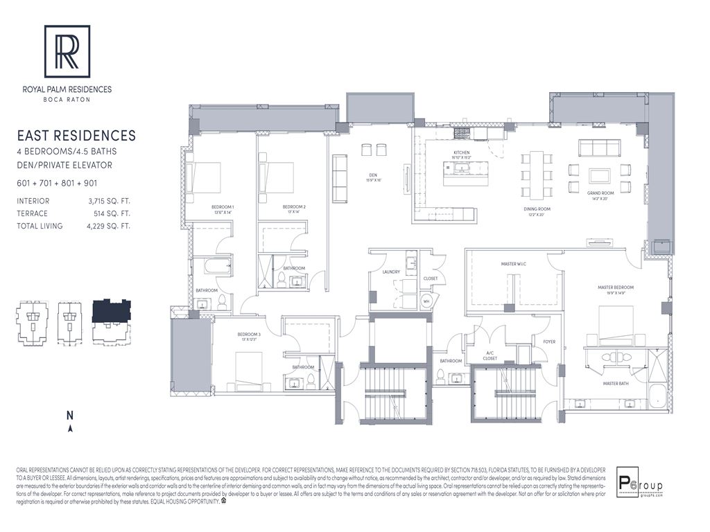 Royal Palm Residences - Unit #East 601+701+801+901 with 3715 SF