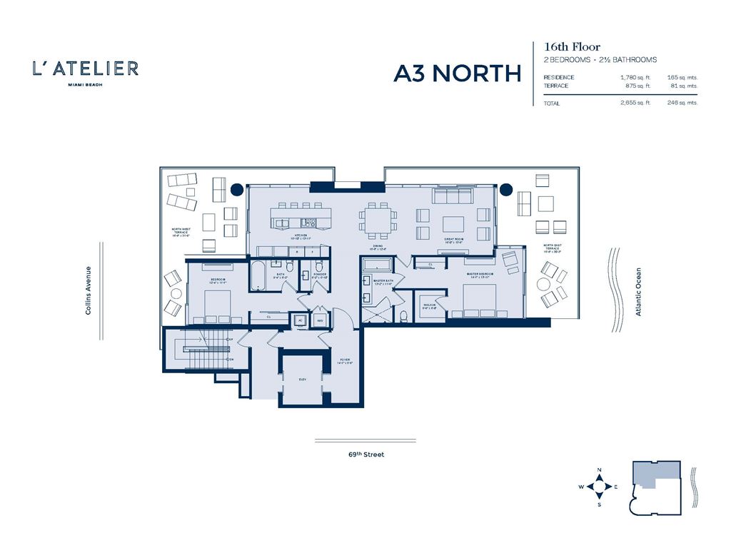 L’Atelier Miami Beach - Unit #A3-01-North Floor 16 with 1780 SF