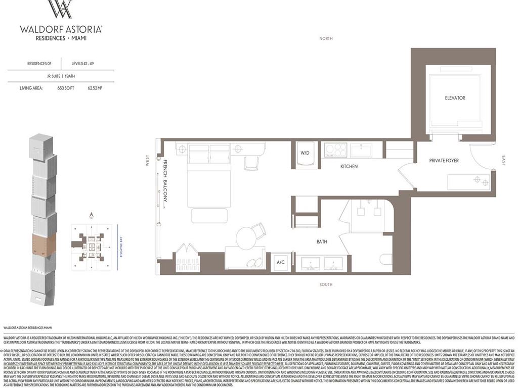 Waldorf Astoria Hotel and Residences Miami - Unit #07 (42nd-49th FL) with 653 SF