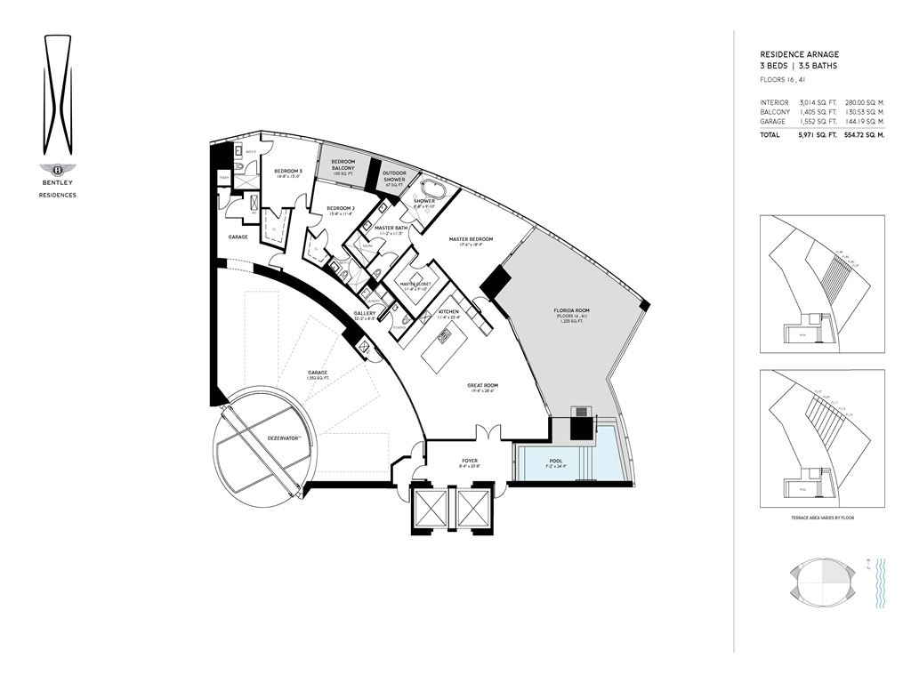 Bentley Residences - Unit #Arnage -01 -FL 16-41  with 3014 SF