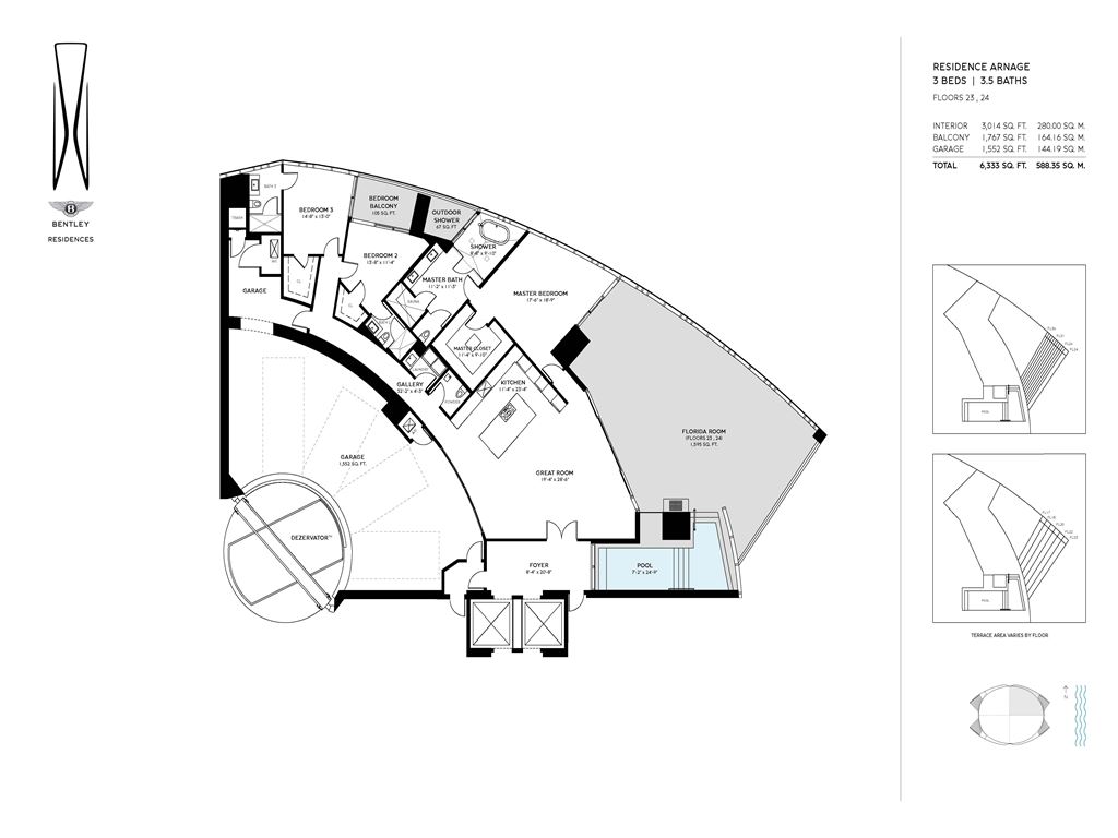 Bentley Residences - Unit #Arnage -01 -FL 23-24 with 3014 SF