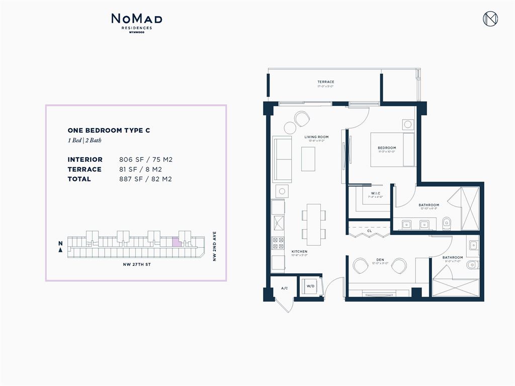 NoMad Wynwood - Unit #One Bedroom C with 806 SF