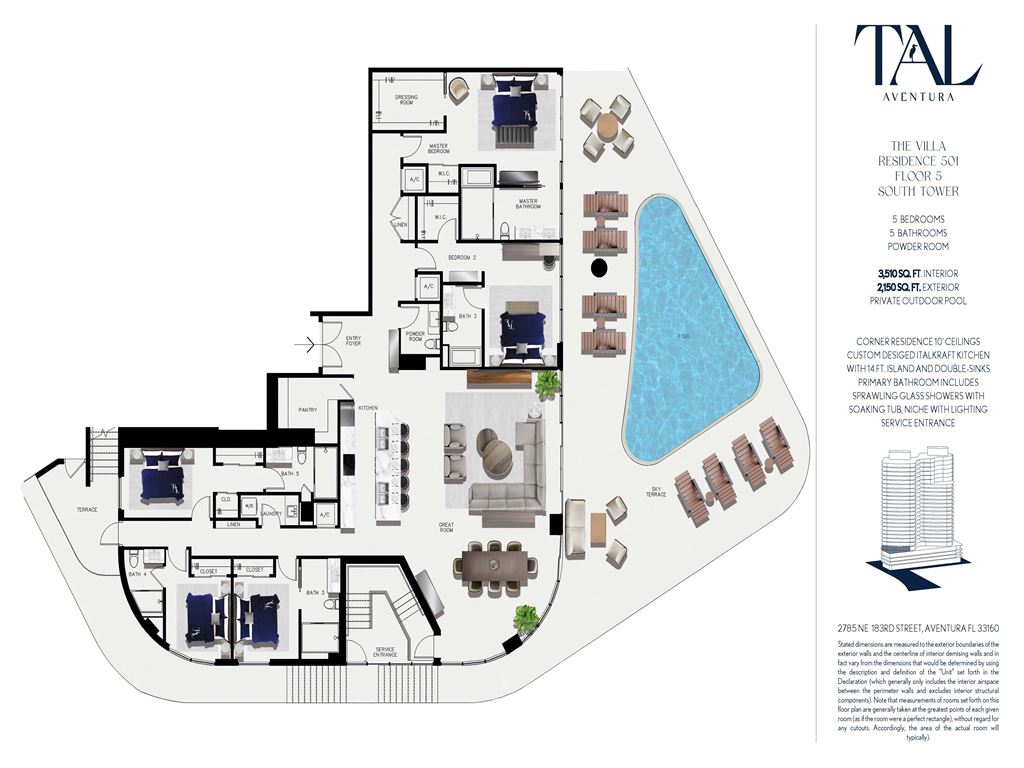 Tal Aventura - Unit #Villa 501  South - Floor 5 with 3510 SF