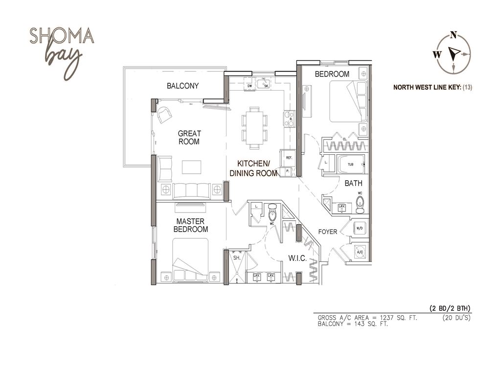 Shoma Bay - Unit #13-NW with 1237 SF