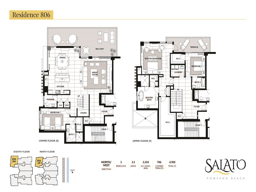 SALATO Pompano Beach - Unit #806 -SW -Floor 8 with 3354 SF