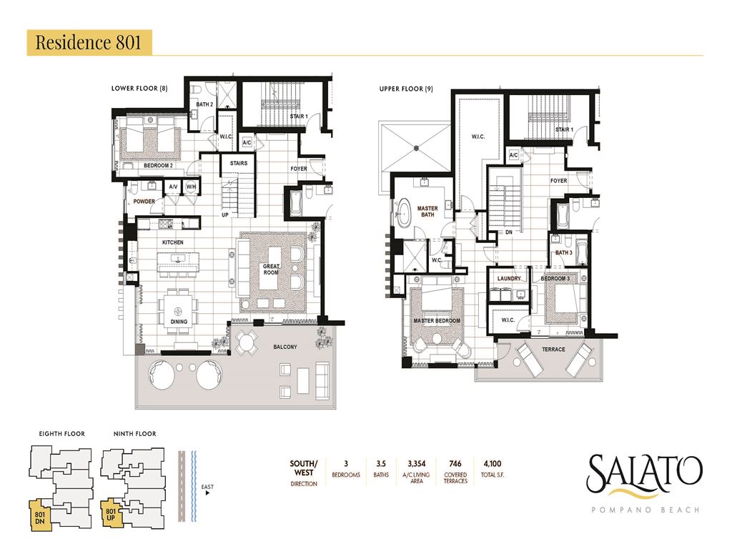 SALATO Pompano Beach - Unit #801 -SW -Floor 8 with 3354 SF