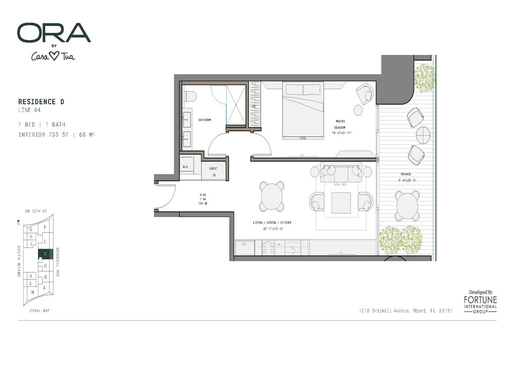 ORA by Casa Tua - Unit #D-04  Floors 12-42 with 733 SF