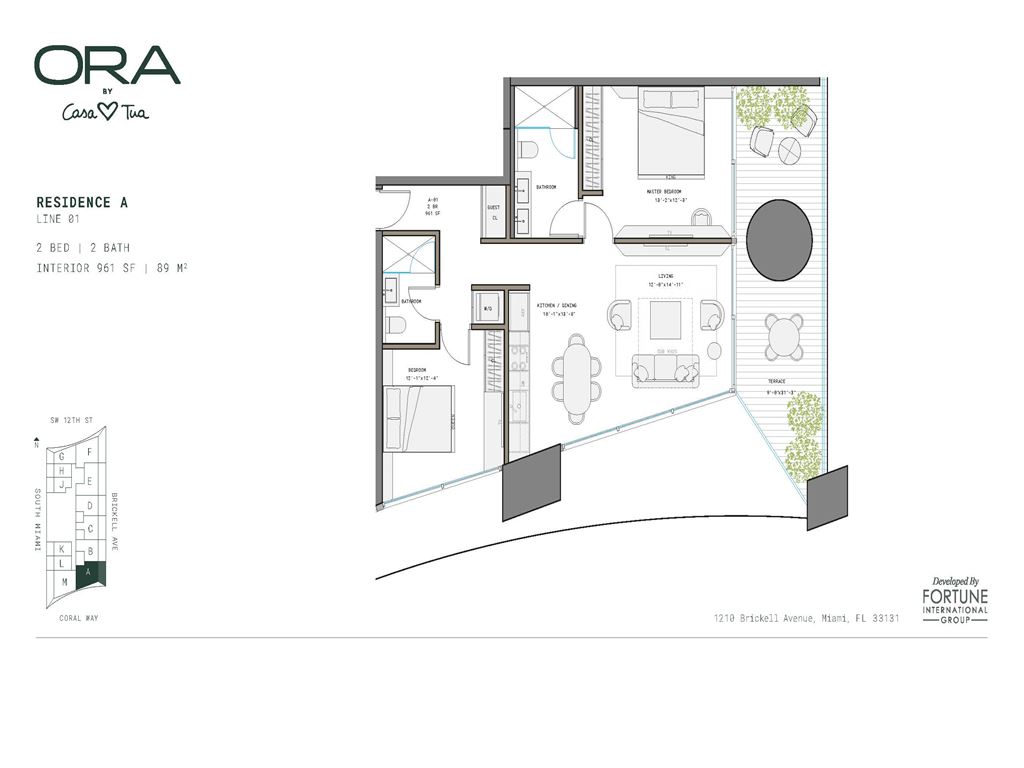 ORA by Casa Tua - Unit #A-01  Floors 12-42 with 961 SF
