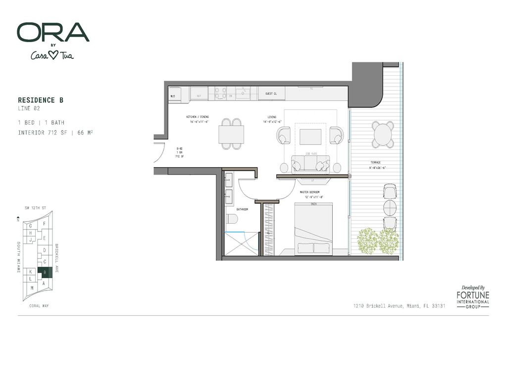 ORA by Casa Tua - Unit #B-02  Floors 12-42 with 712 SF