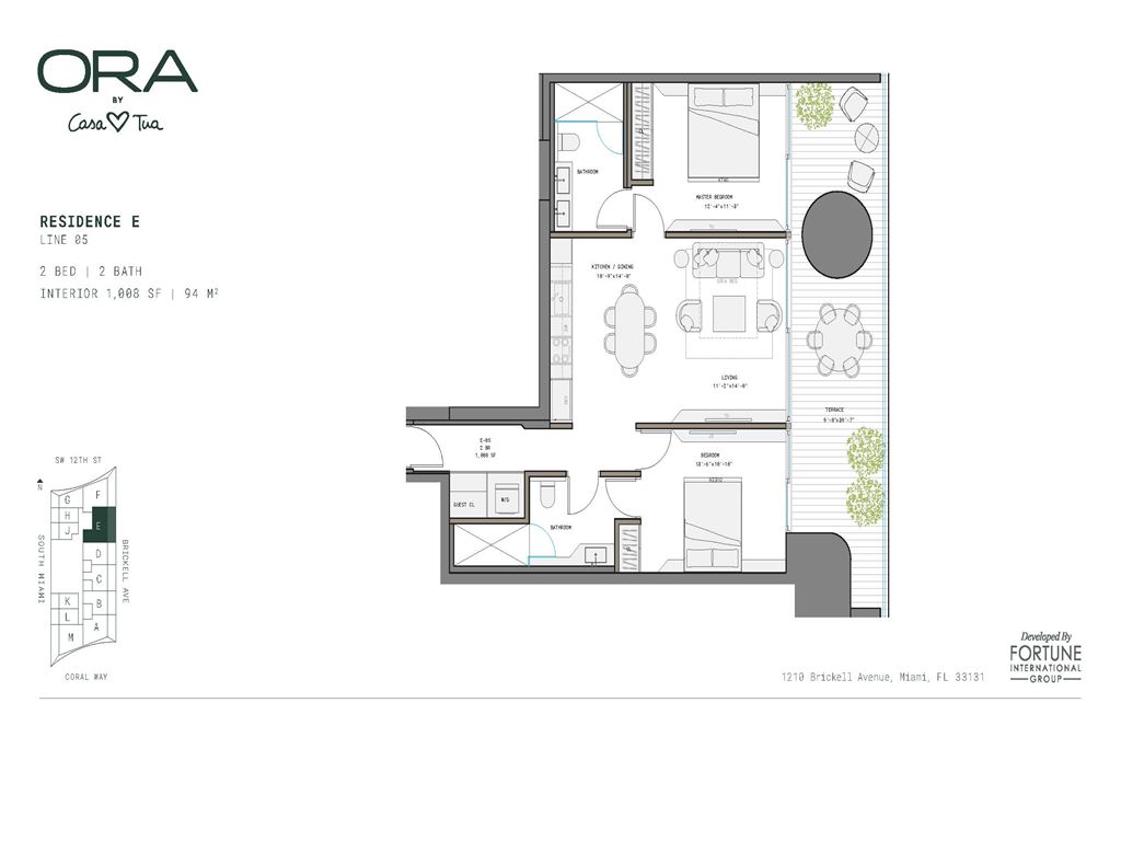 ORA by Casa Tua - Unit #E-05  Floors 12-42 with 1008 SF