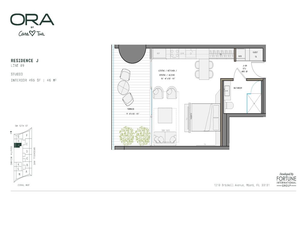 ORA by Casa Tua - Unit #J-09  Floors 12-42 with 495 SF