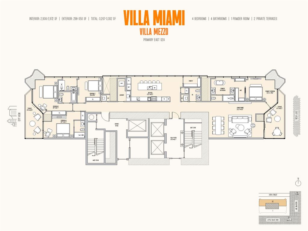 Villa Miami - Unit #Villa Mezzo East 02A with 2936 SF