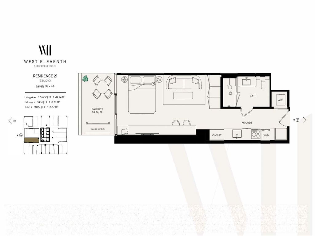 West Eleventh Residences - Unit #Line 21 Lvl 16-44 with 610 SF