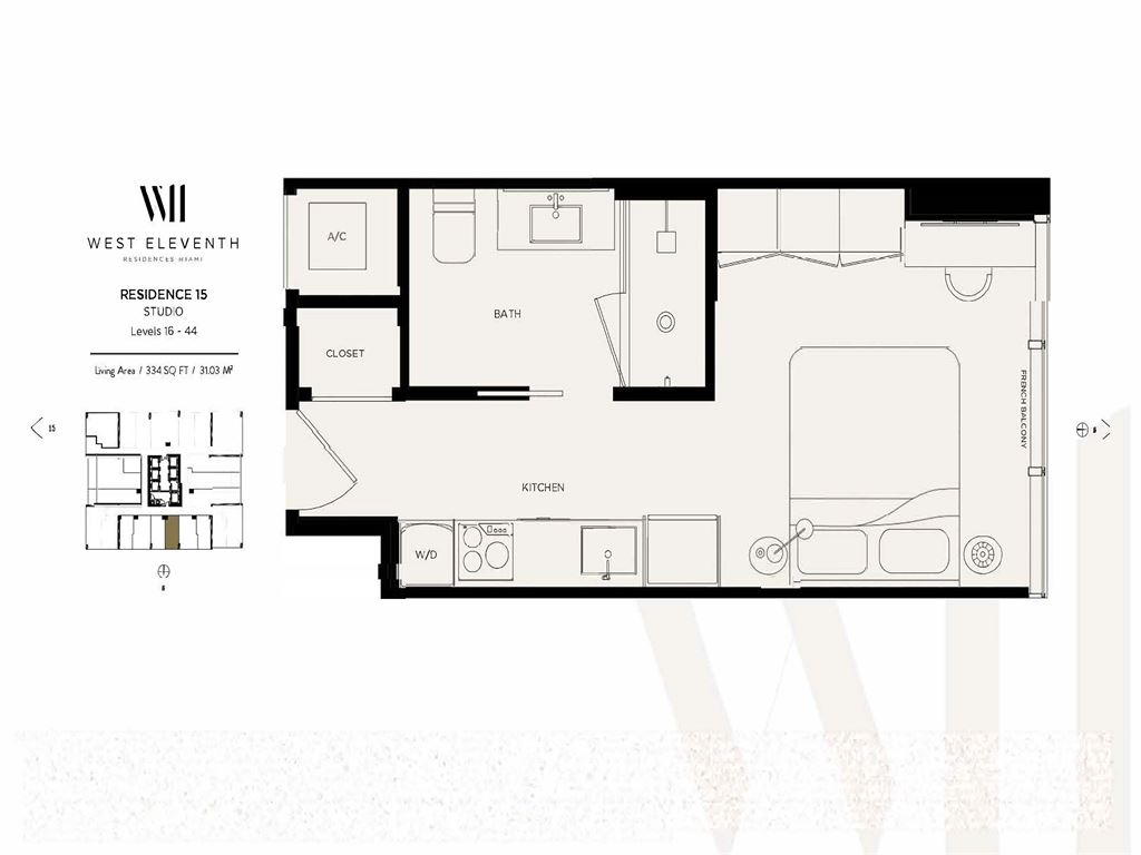 West Eleventh Residences - Unit #Line 15 Lvl 16-44 with 334 SF