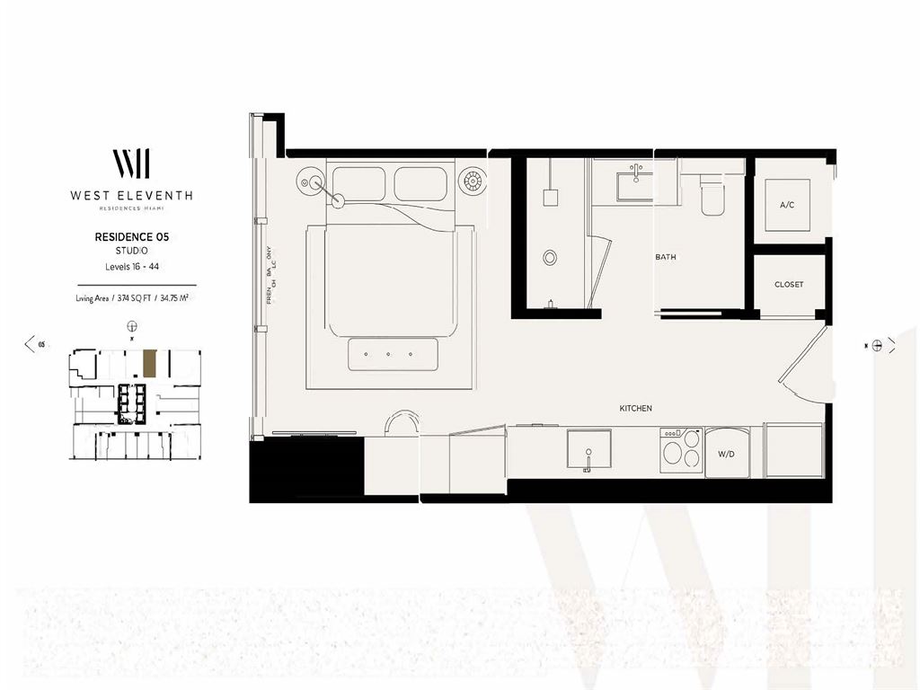 West Eleventh Residences - Unit #Line 05- Lvl 16-44 with 374 SF